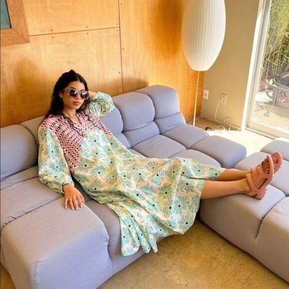 Gimaguas Womens Parati Floral Panal Printed Cotton Midi Dress Beach Cover New - Picture 2 of 16